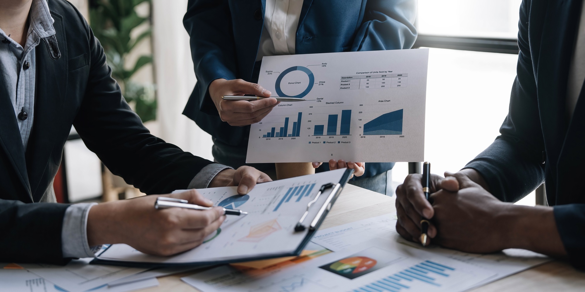 Business financial, accountant discussing with partner are meeting to audit finance planning sales